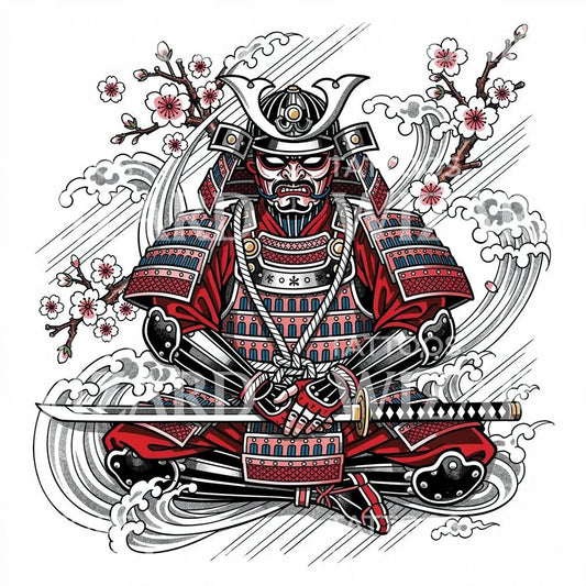 武士樱花纹身设计