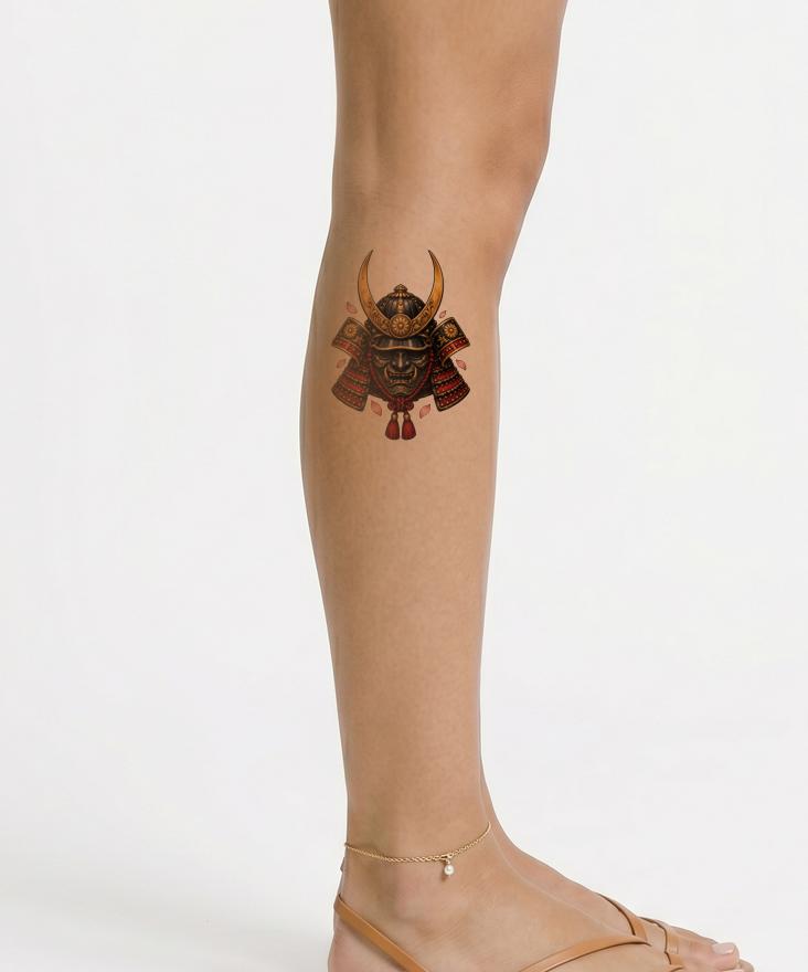 Samurai Kabuto with Crescent Crest Tattoo Design