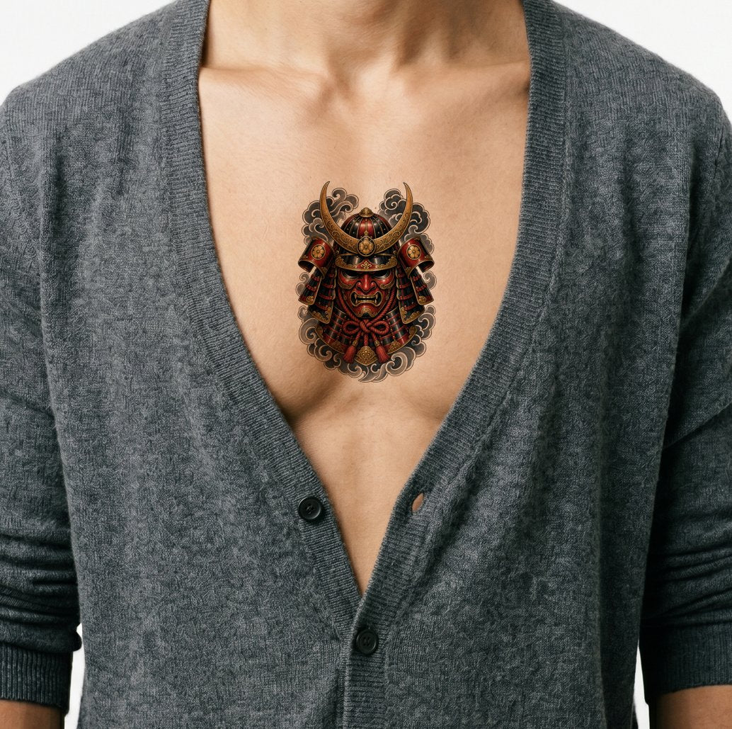 Japanese Samurai Helmet Tattoo Design