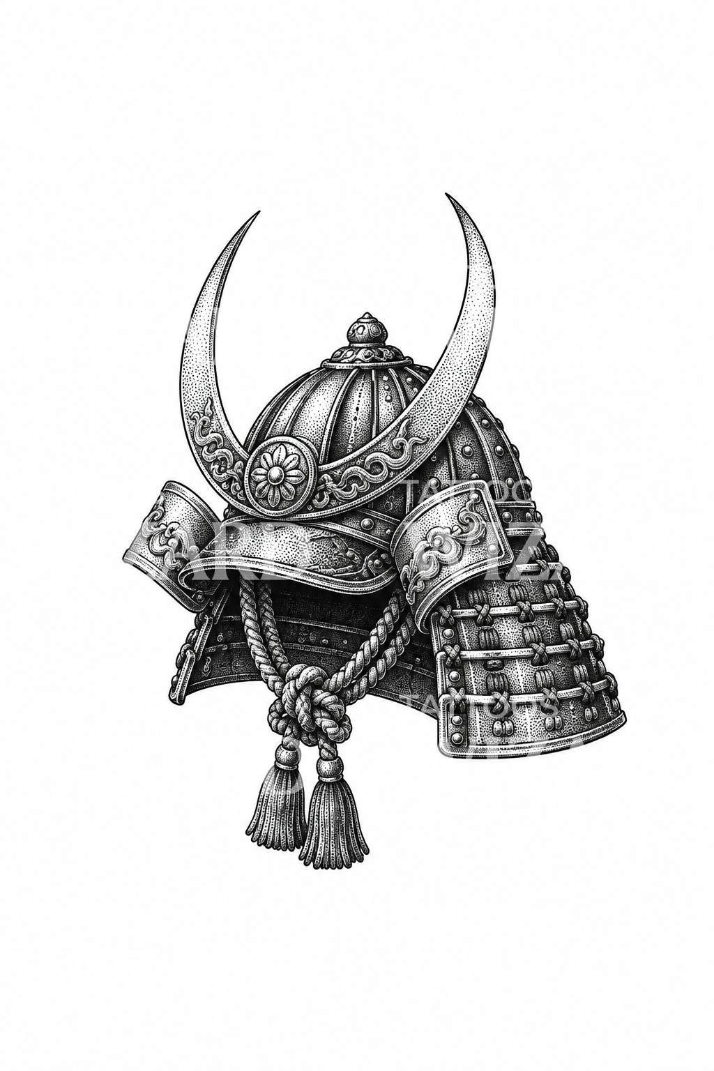 Tečkovaný tetovací návrh samurajské helmy kabuto