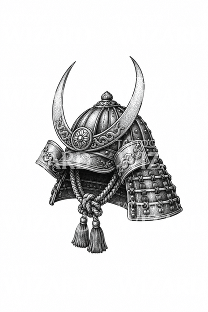 Tečkovaný tetovací návrh samurajské helmy kabuto