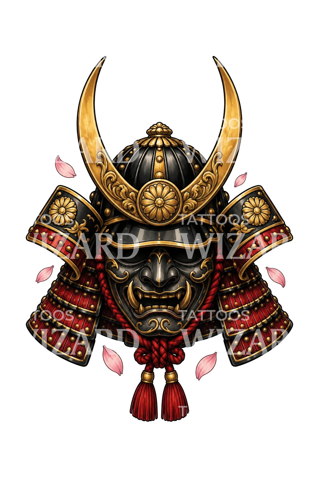 Samurai Kabuto with Crescent Crest Tattoo Design
