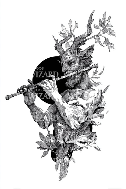 Illustration de tatouage collage Lune Samouraï