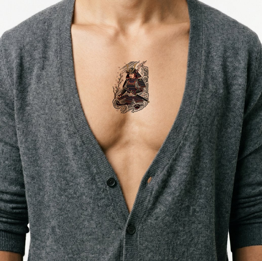 Samurai Sakura Warrior Tattoo Design