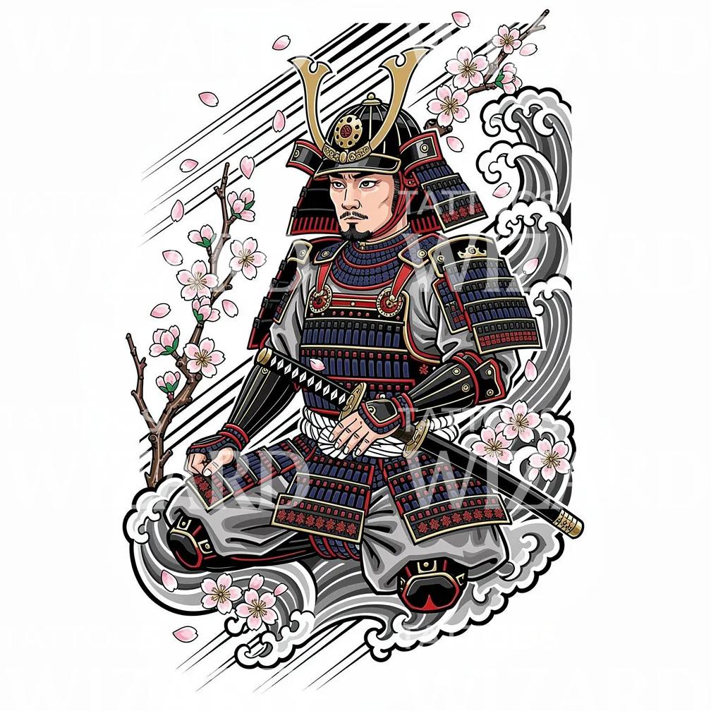 Samurai Sakura Warrior Tattoo Design