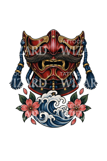 Samurai War Mask Tattoo Illustration