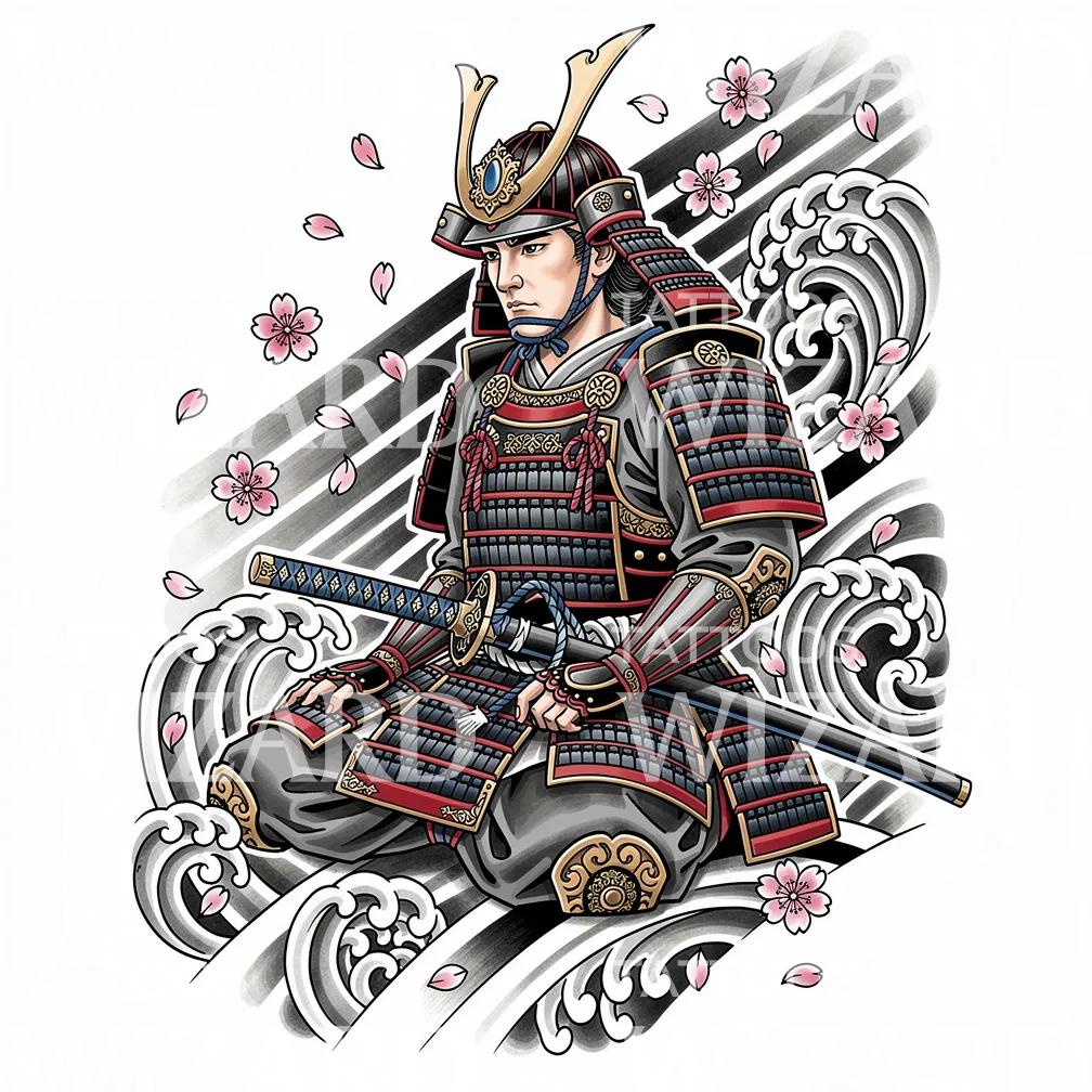 Samurai Waves Tattoo Design