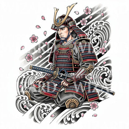 Samurai Waves Tattoo Design