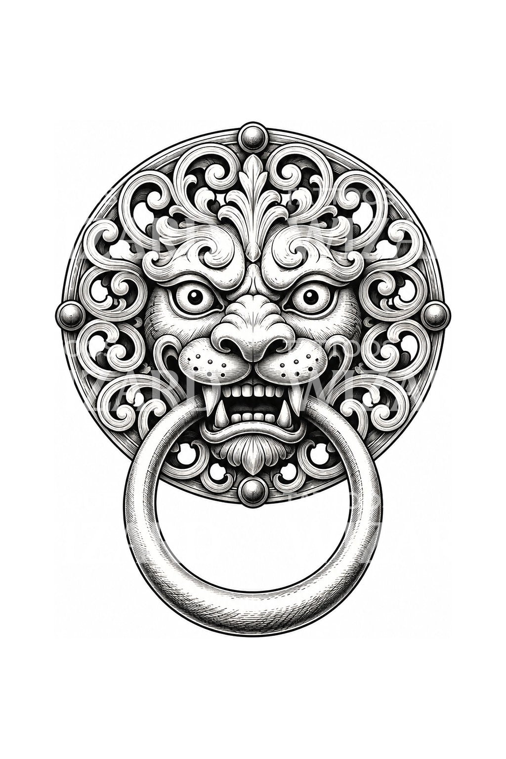 Sanctuary Lion Door Knocker Tattoo Design