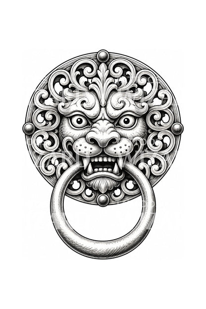 Sanctuary Lion Door Knocker Tattoo Design