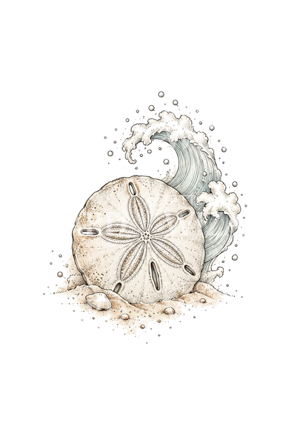 Tatouage dollar des sables et vague en ligne fine