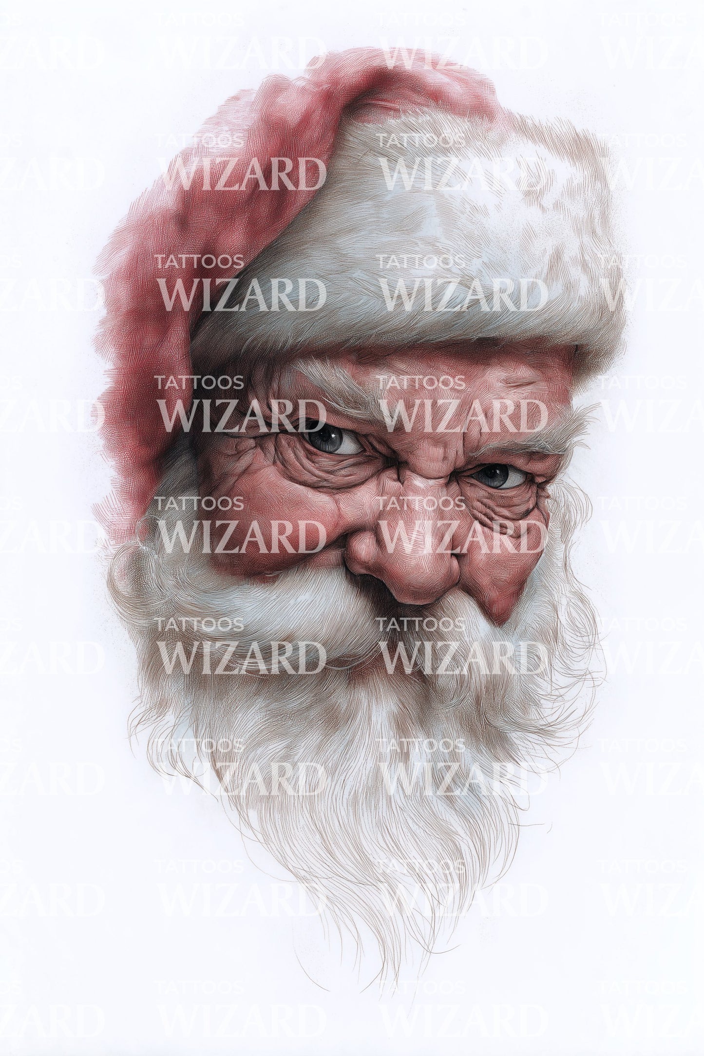 Santa Color Portrait Tattoo Illustration