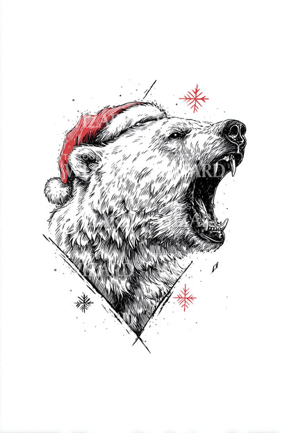 Santa Hat Polar Bear Tattoo Illustration
