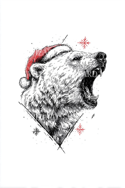 Santa Hat Polar Bear Tattoo Illustration