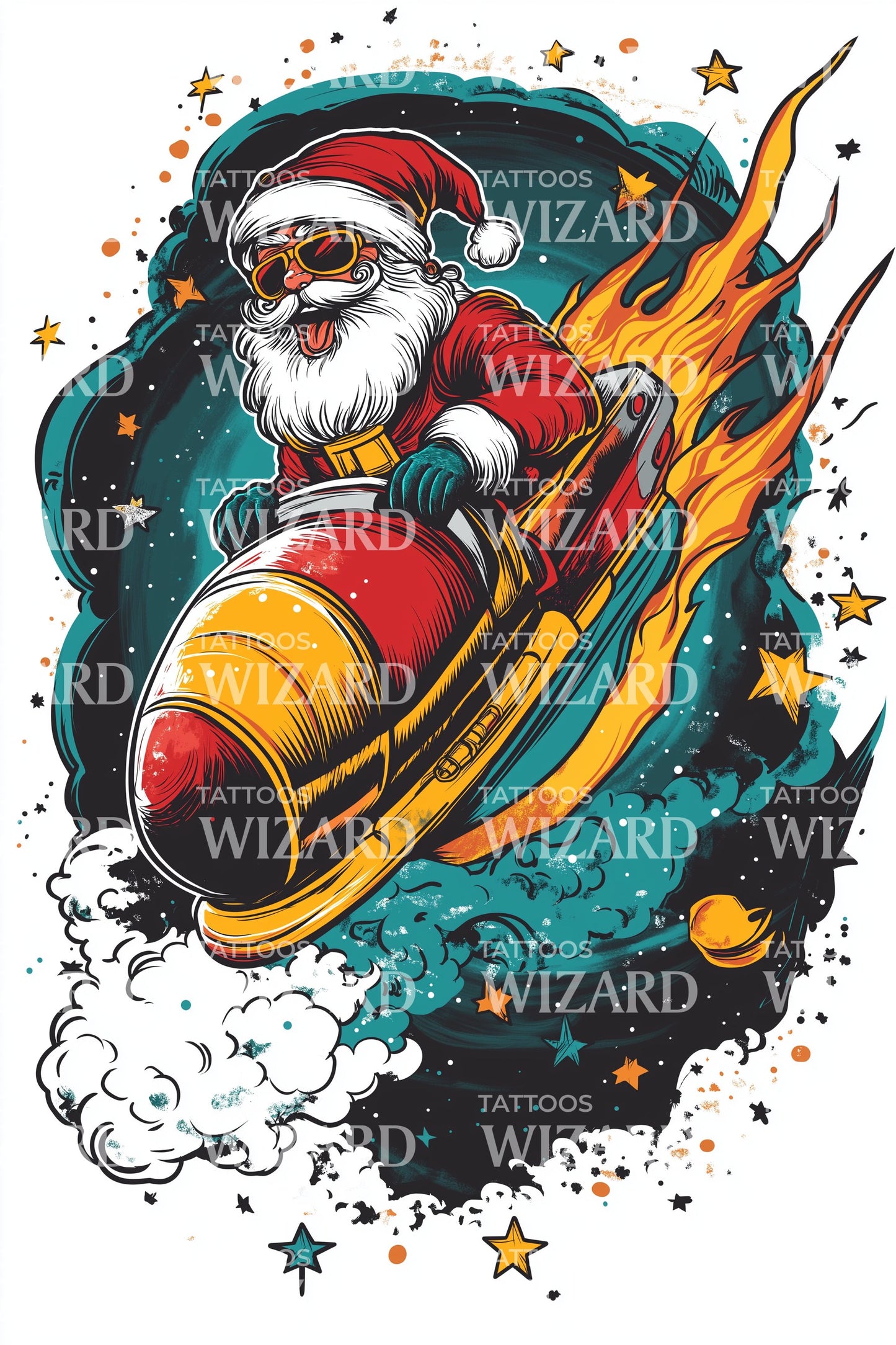 Santa Missile Blast Tattoo Design