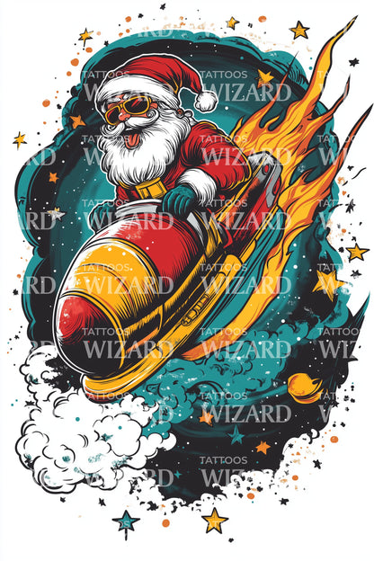 Santa Missile Blast Tattoo Design