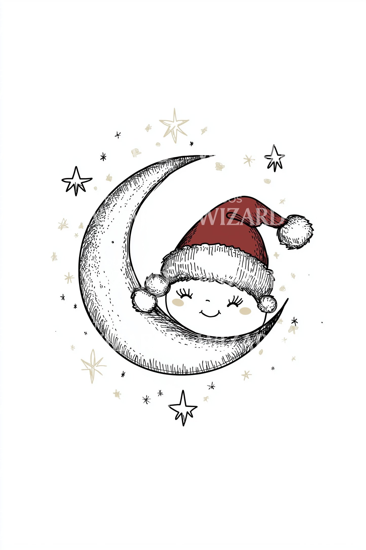 Santa Moon Smile Tattoo Illustration
