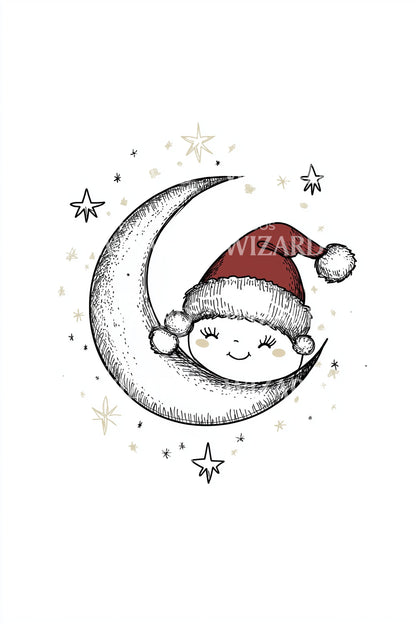 Santa Moon Smile Tattoo Illustration