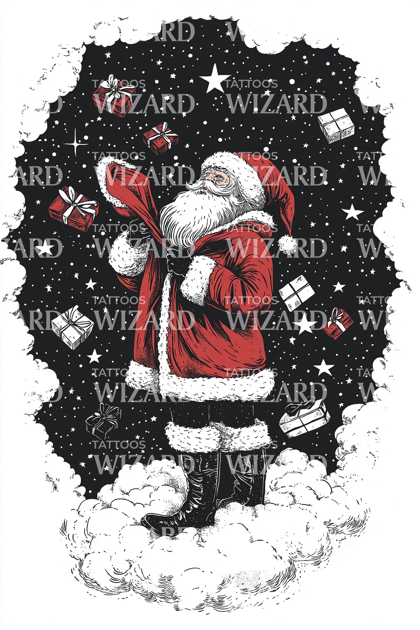 Santa Night Snowfall Tattoo Illustration