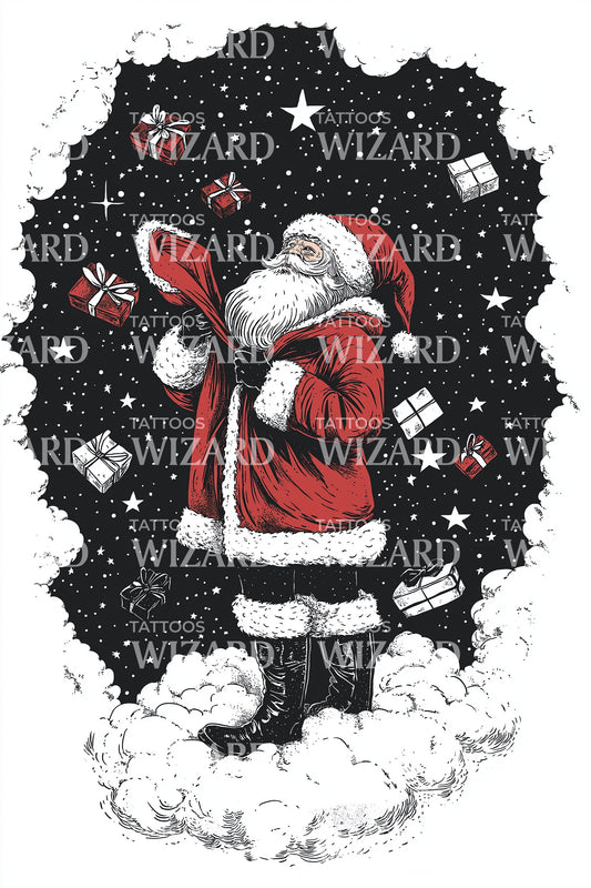 Santa Night Snowfall Tattoo Illustration