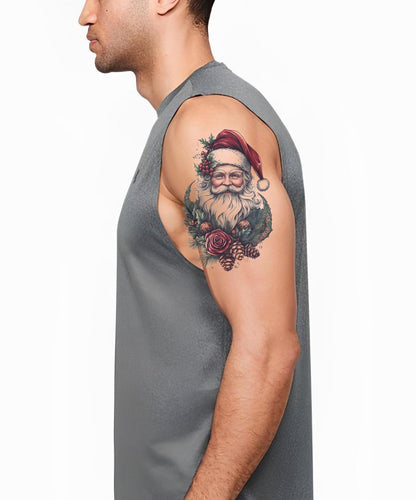 Santa Portrait Roses Tattoo Design