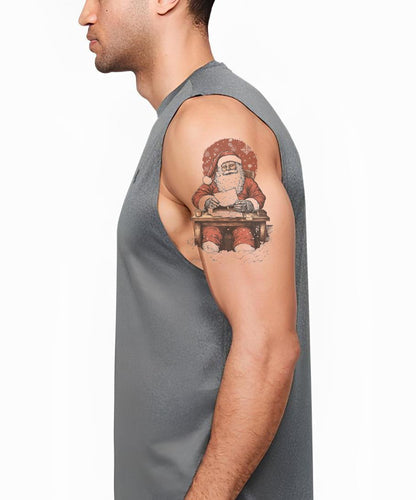 Santa Reading Holiday Wishes Tattoo Illustration