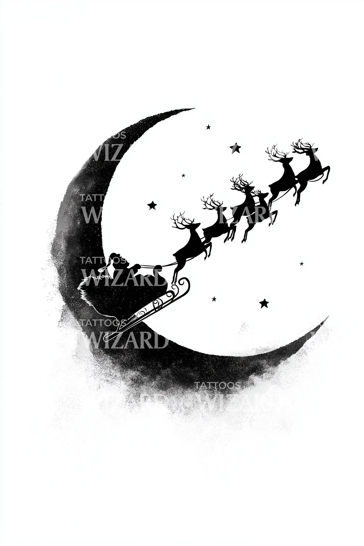 Santa Sleigh Crescent Moon Tattoo Design