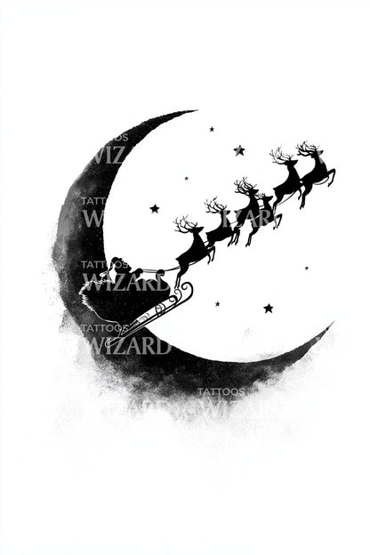 Santa Sleigh Crescent Moon Tattoo Design