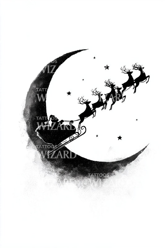 Santa Sleigh Crescent Moon Tattoo Design