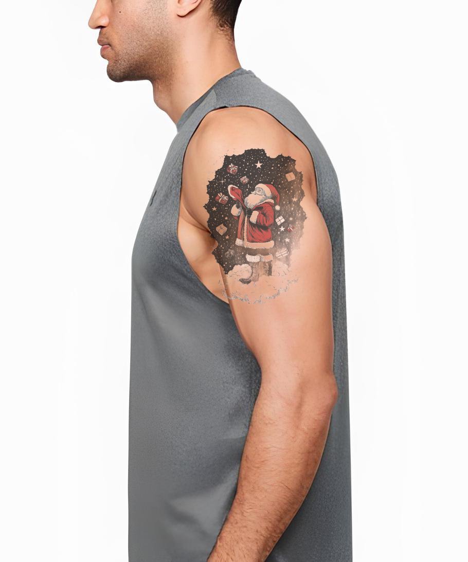 Santa Night Snowfall Tattoo Illustration
