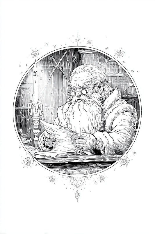 Santa Writing Christmas Letters Tattoo Illustration