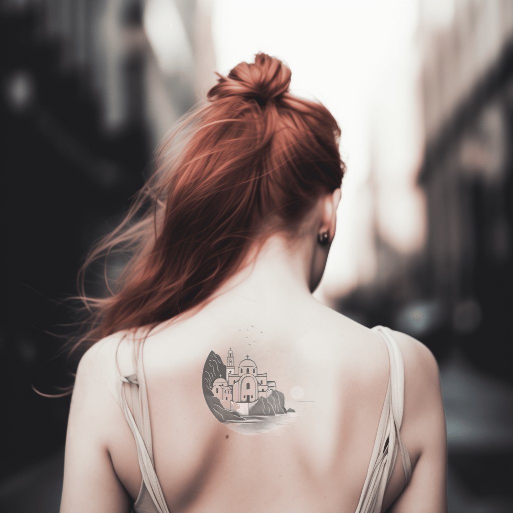 Minimalist View of Santorini Tattoo Design