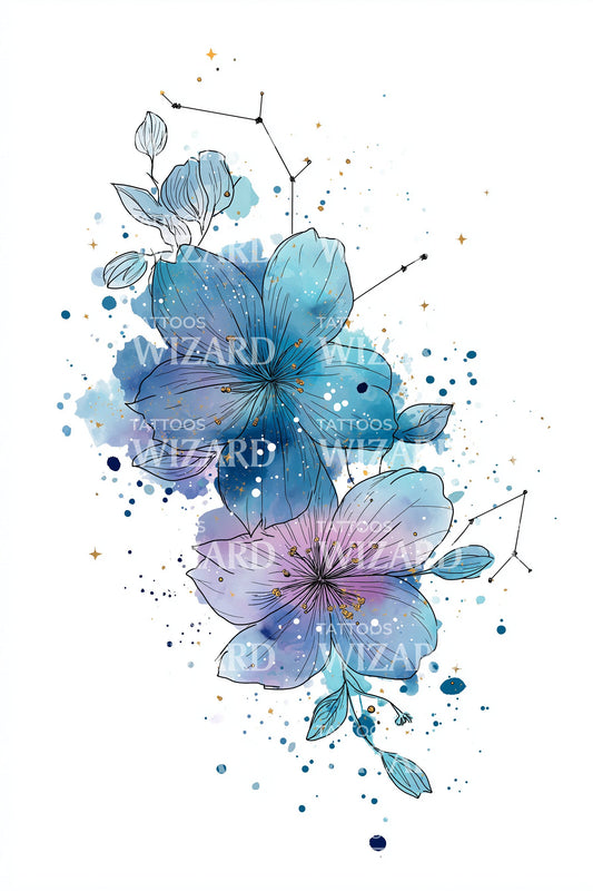 Sapphire Hydrangea Cluster Tattoo Design