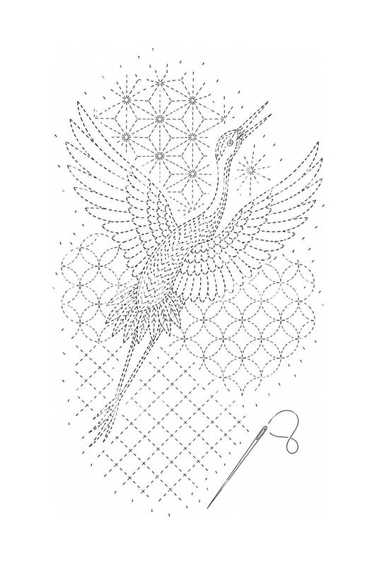 Diseño de tatuaje de grulla bordada en sashiko