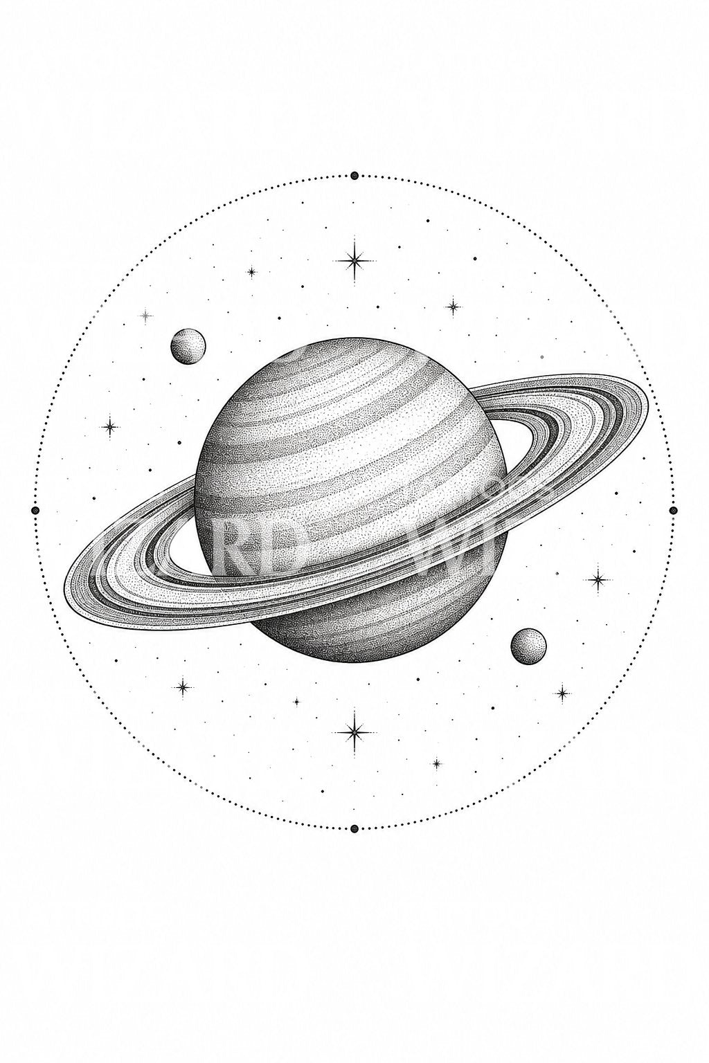 Saturn and Moons Dotwork Tattoo Design