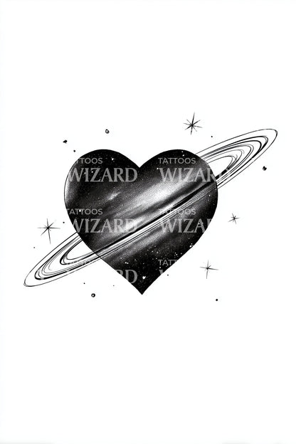 Design tatuaggio cuore galassia Saturno