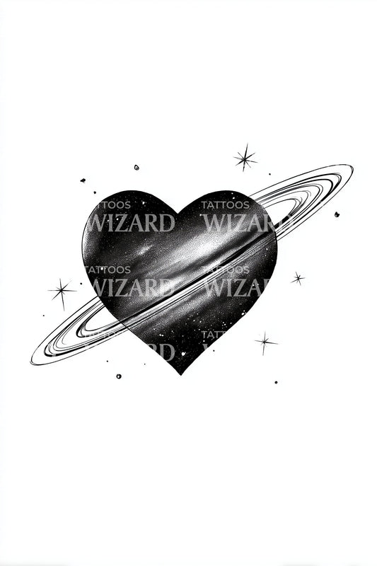 Design tatuaggio cuore galassia Saturno