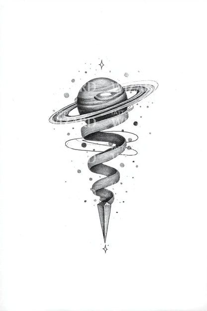 土星螺旋匕首纹身设计