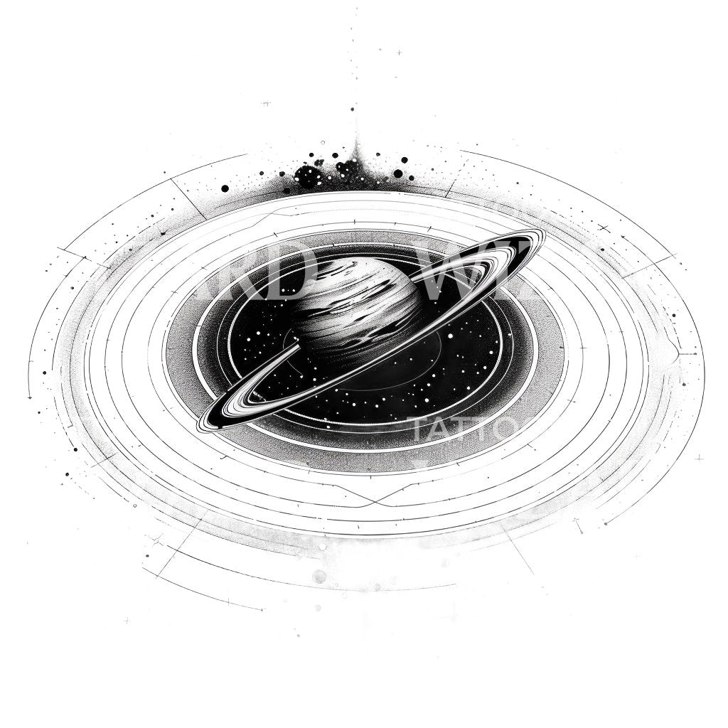 Saturn's Rings in Minimalist Space Style Tattoo Design