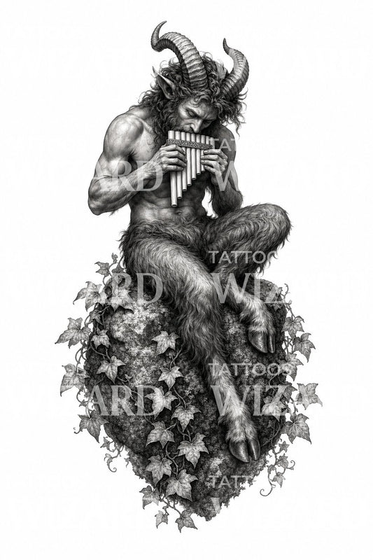 Tatoveringsillustration af satyr med panfløjte
