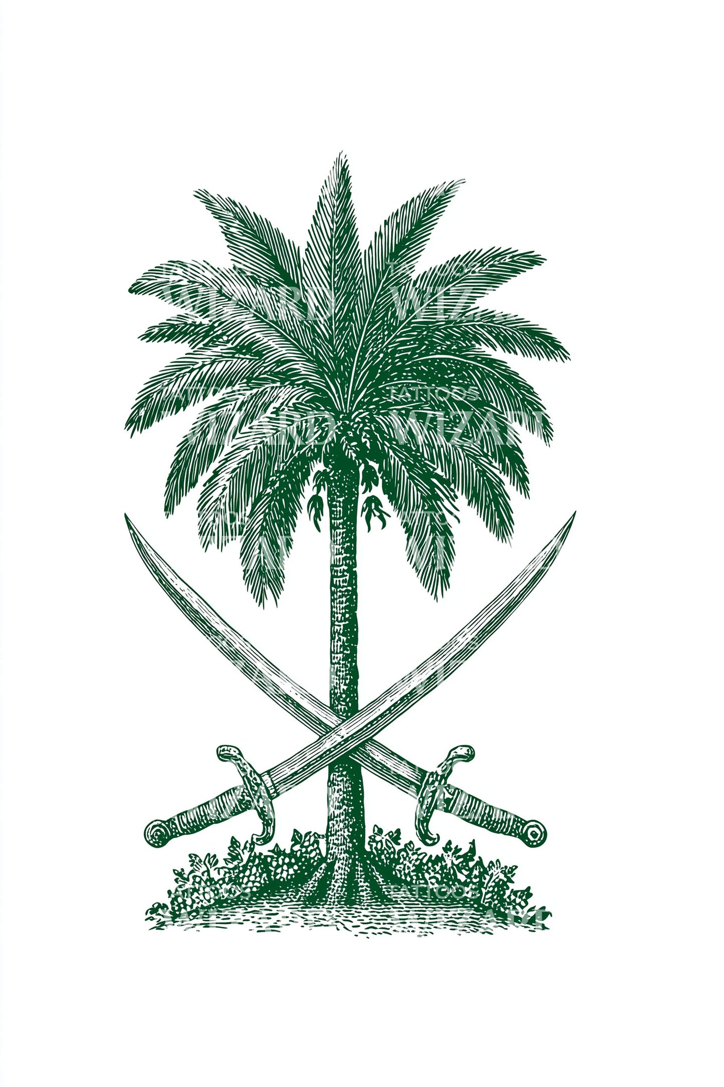Saudi Palm and Swords Tattoo Design