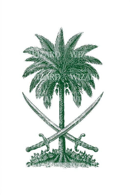 Saudi Palm and Swords Tattoo Design