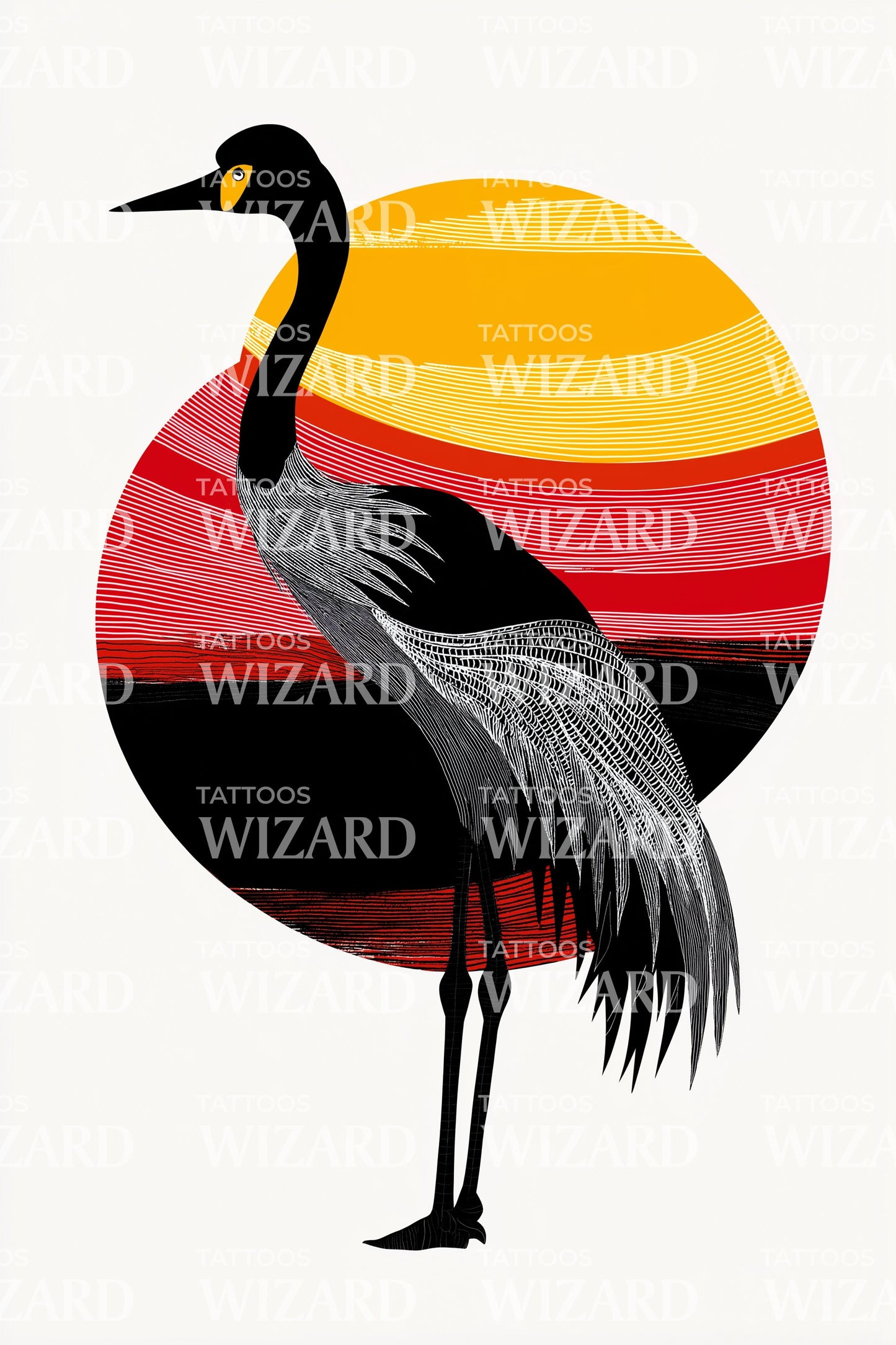 Savanna Crane Sunset Tattoo Design