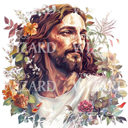 Savior Jesus Christ and With Nature Tattoo Design