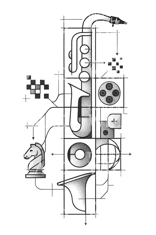 Saxophone Circuit Tower Tattoo Illustration