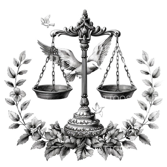 Balance de justice et de paix Conception de tatouage de colombe