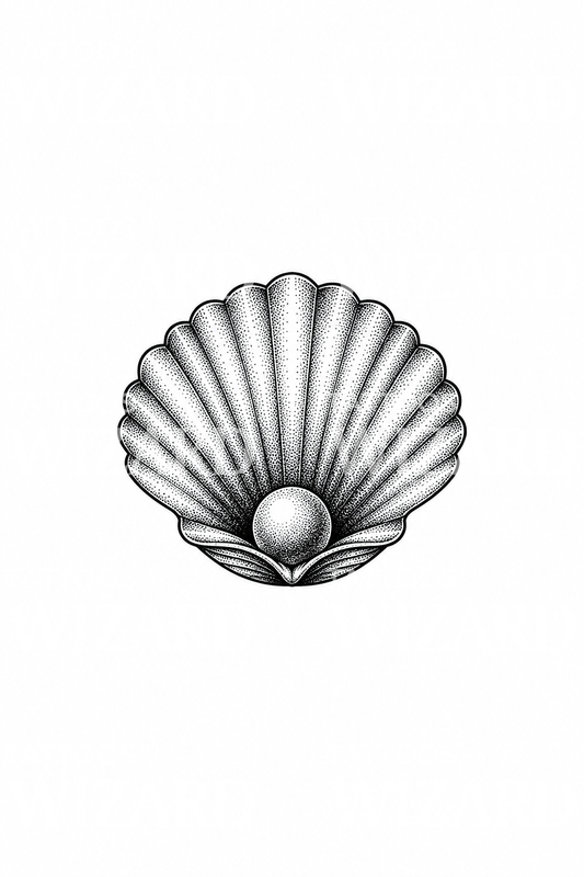 Scallop Shell with Pearl Dotwork Tattoo