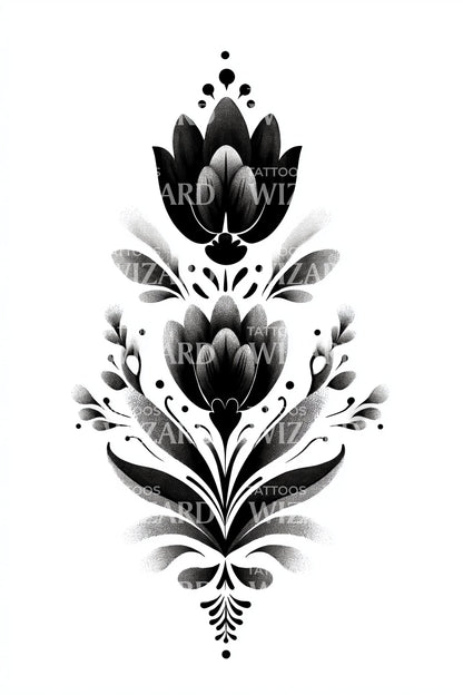 Scandinavian Floral Motif Tattoo Design
