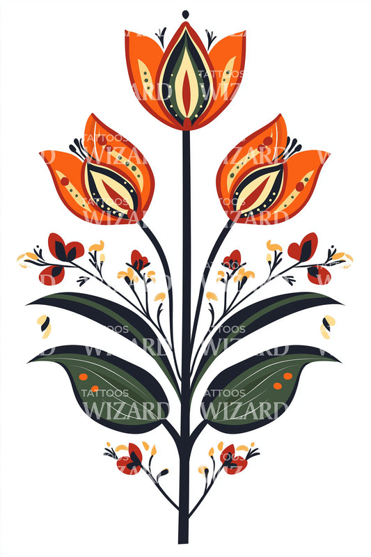 Scandinavian Floral Tree Tattoo Illustration