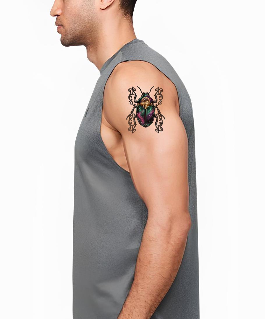 Cosmic Scarab Compass Tattoo Design